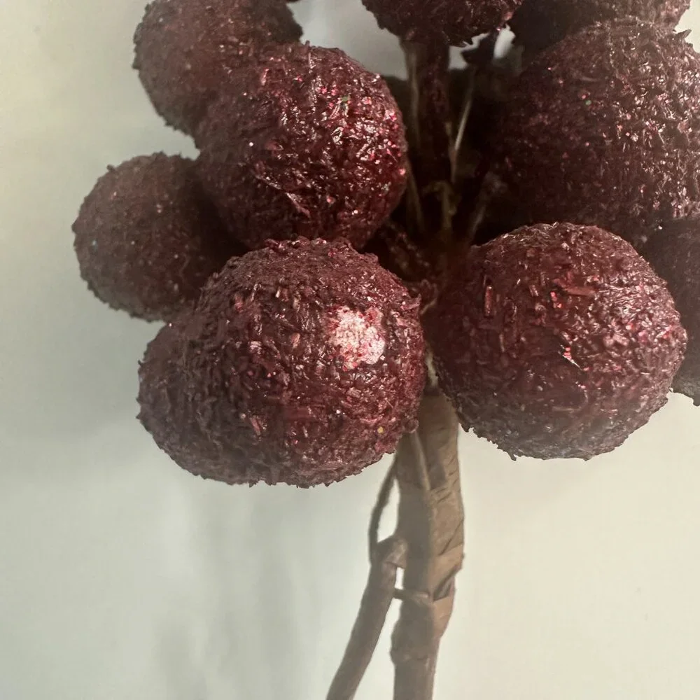 3 Strands Artificial Frosted Grapes Burgundy Faux Clusters Brown Stems Vintage